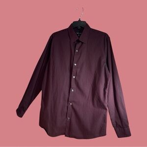 Van Huesen Button Down Dress Shirt Light Pinstripe Over Maroon Long Sleeve M